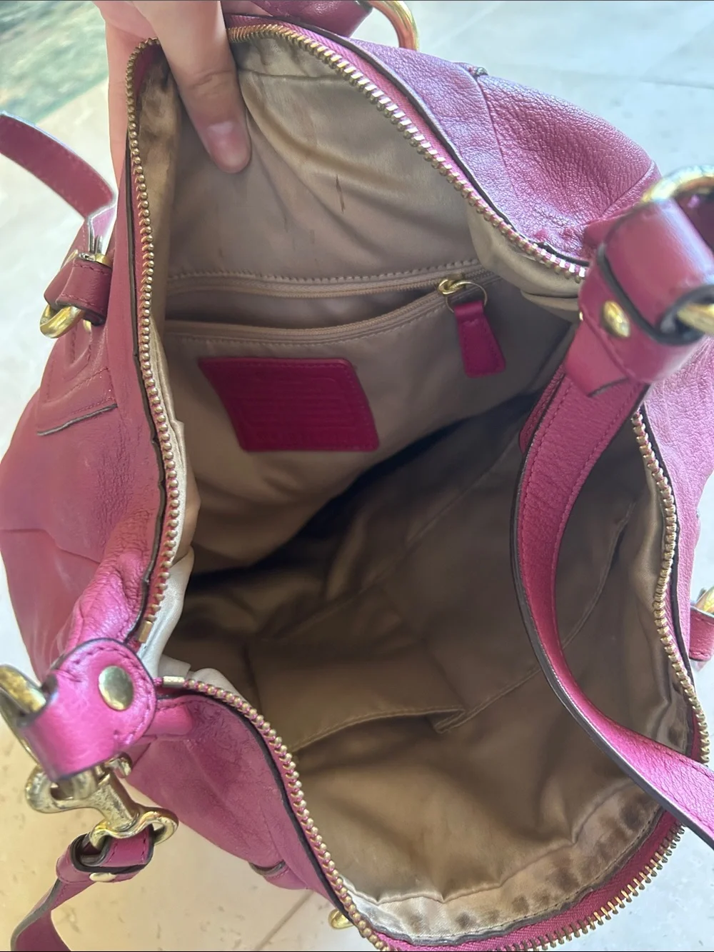 Coach Pebbled Leather Shoulder Bag in Berry Pink